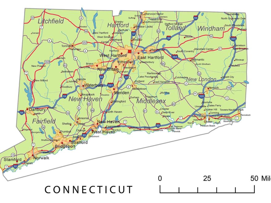 Preview Of Connecticut State Vector Road Map Printable Vector Maps