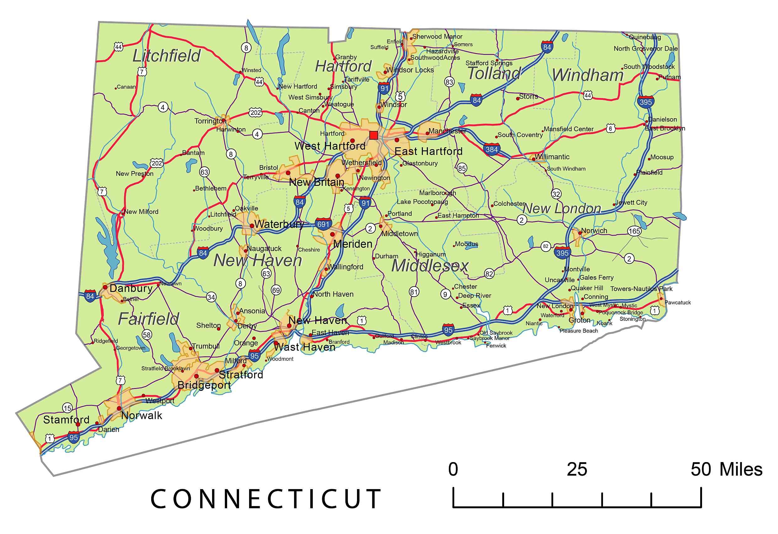 Preview Of Connecticut State Vector Road Map Printable Vector Maps Preview Of Connecticut State Vector Road Map Printable Vector Maps