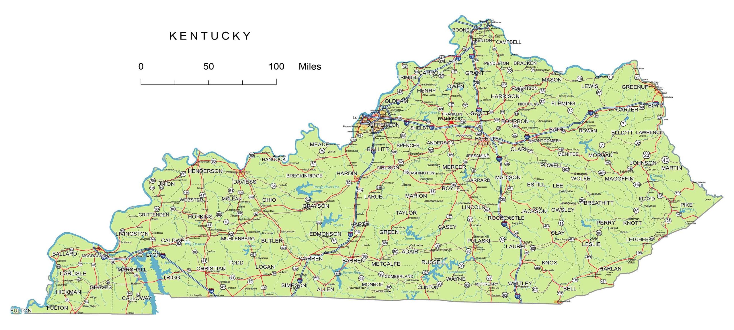 Free Printable Kentucky State Map