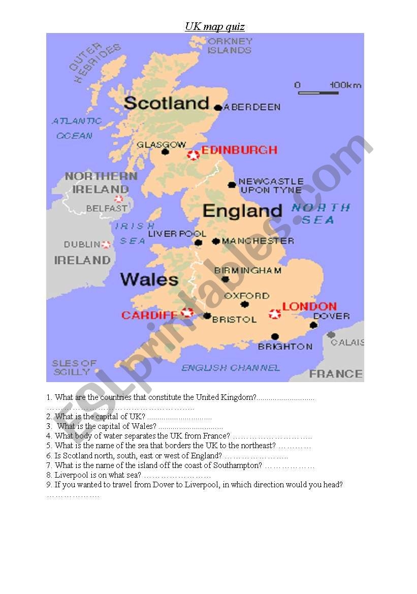 Print Map Quiz The United Kingdom UK uk Worksheets Library