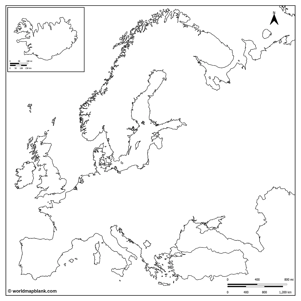 Printable Blank Map Of Europe Outline Countries Capitals