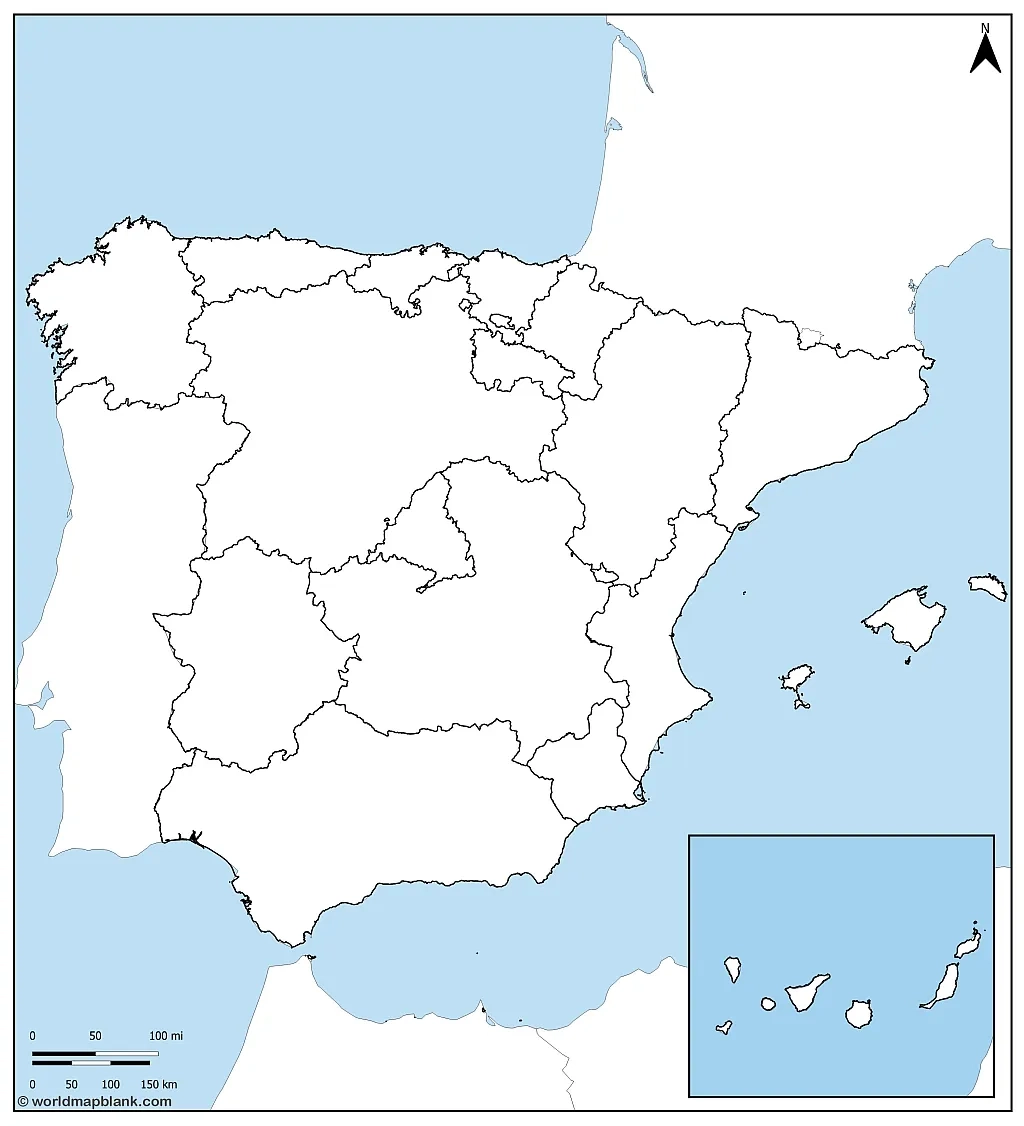 Printable Blank Map Of Spain Outline Map Of Spain PDF 
