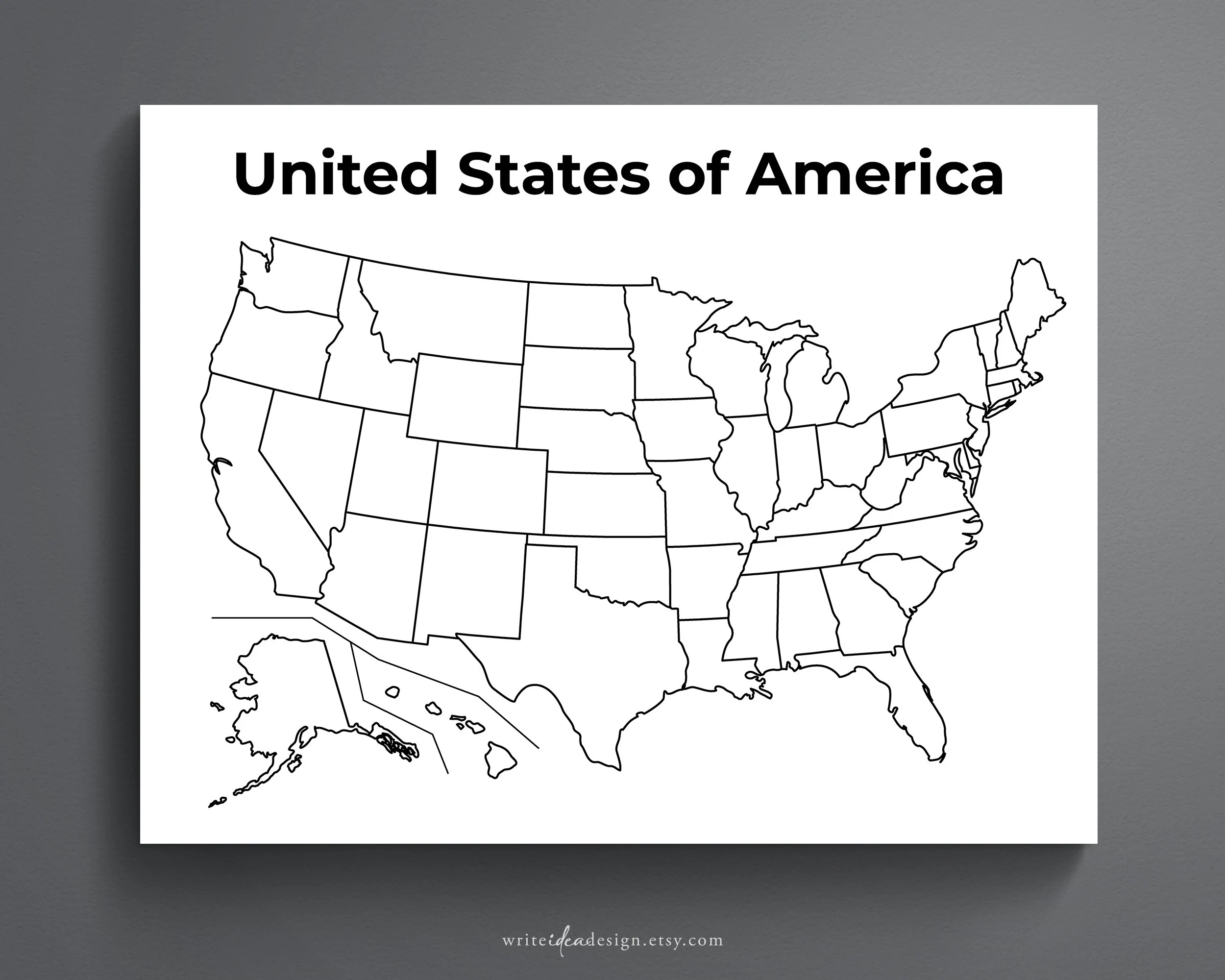 Printable Blank US Map Educational Map For Kids USA Coloring Page United States Map Coloring Etsy