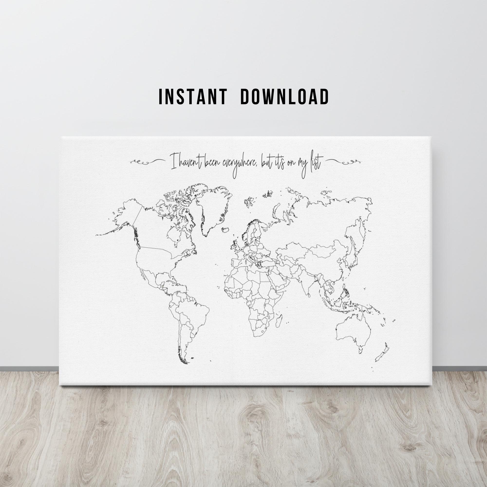 World Map Outline Printable A4 Size