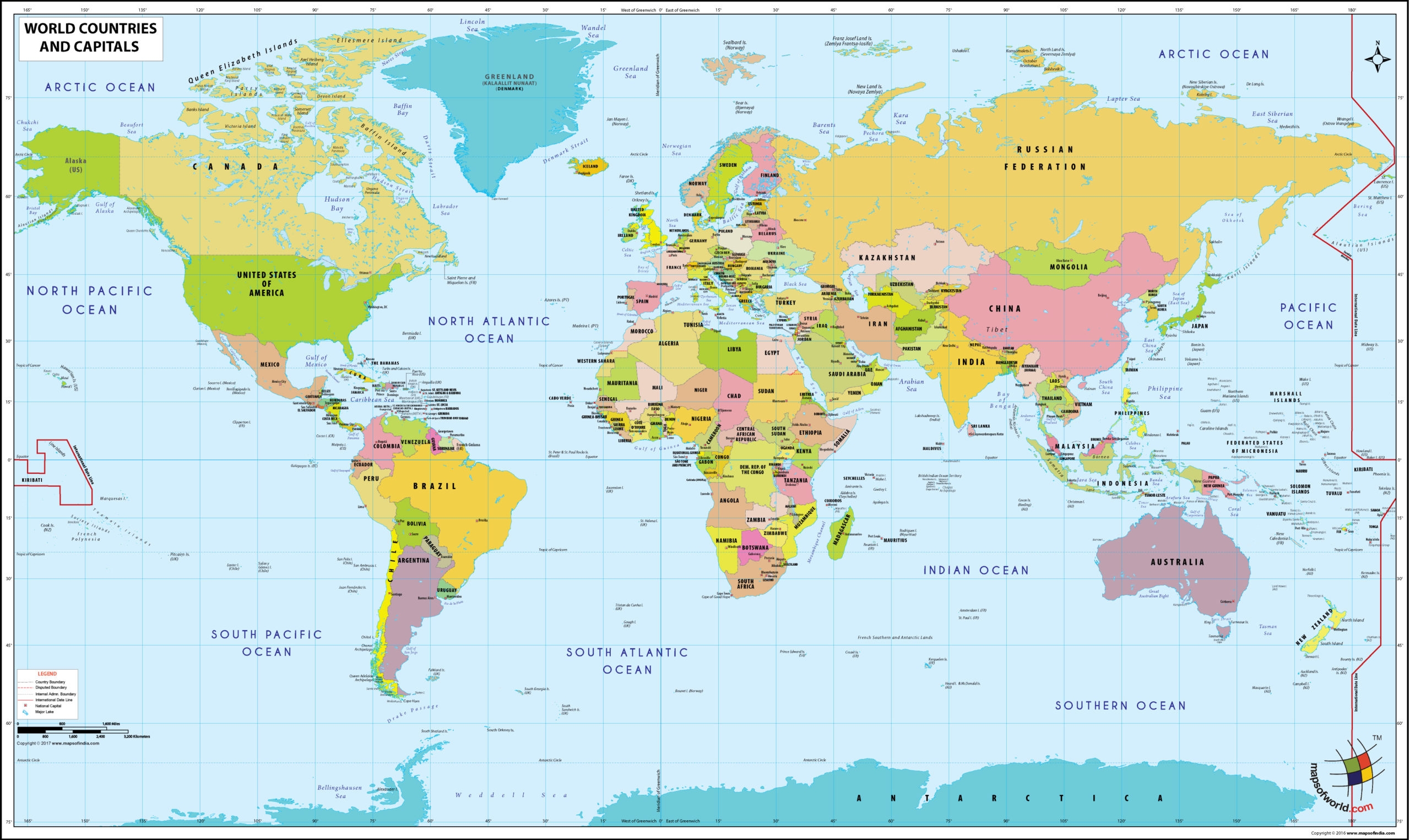 Printable Blank World Map With Countries Capitals PDF 