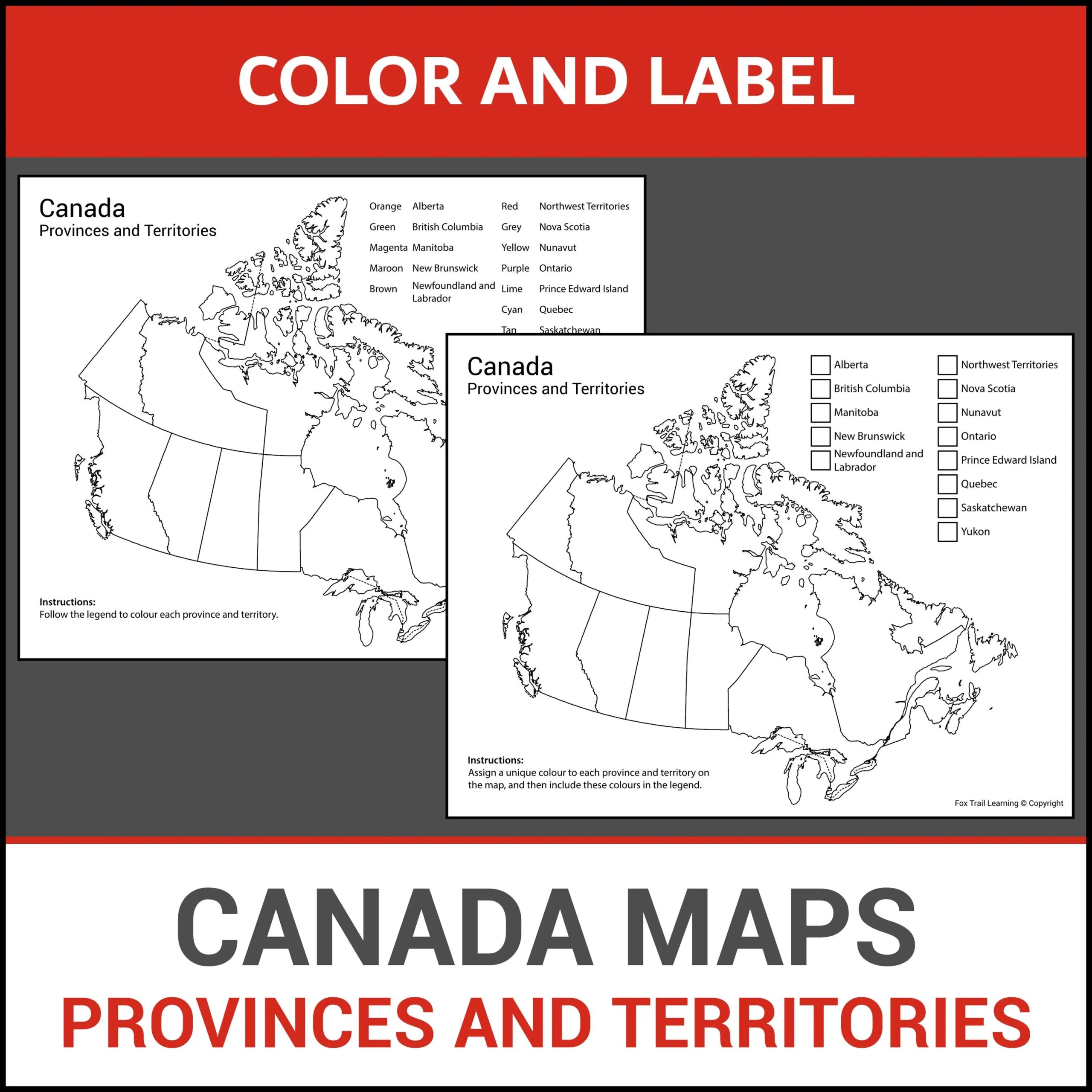Printable Canada Maps Learn Provinces Territories Label And Identify Geography Lesson No Prep Worksheets Etsy