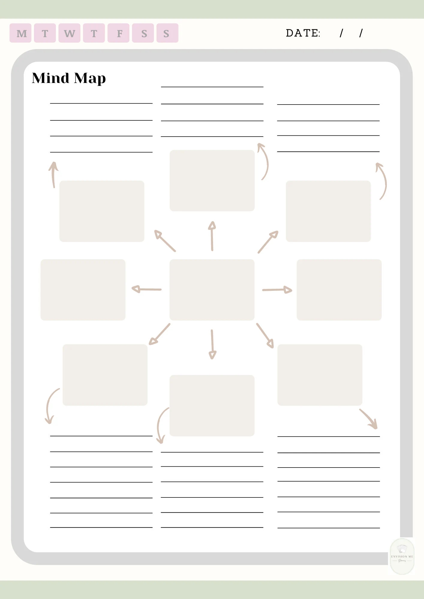 Printable digital Mind Map Template Brainstorming Planner Visual Brainstorm Map Visual Action Plan A4 PDF Edit Or Write Etsy