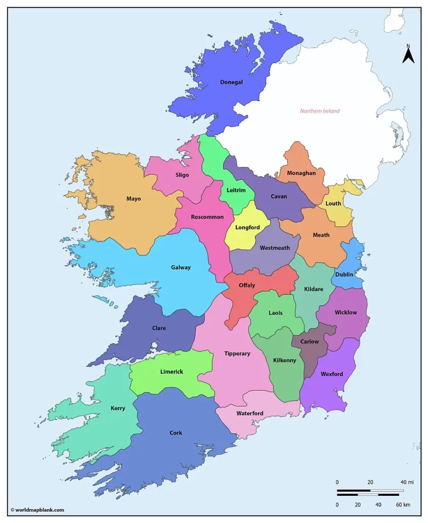 County Map Of Ireland Printable