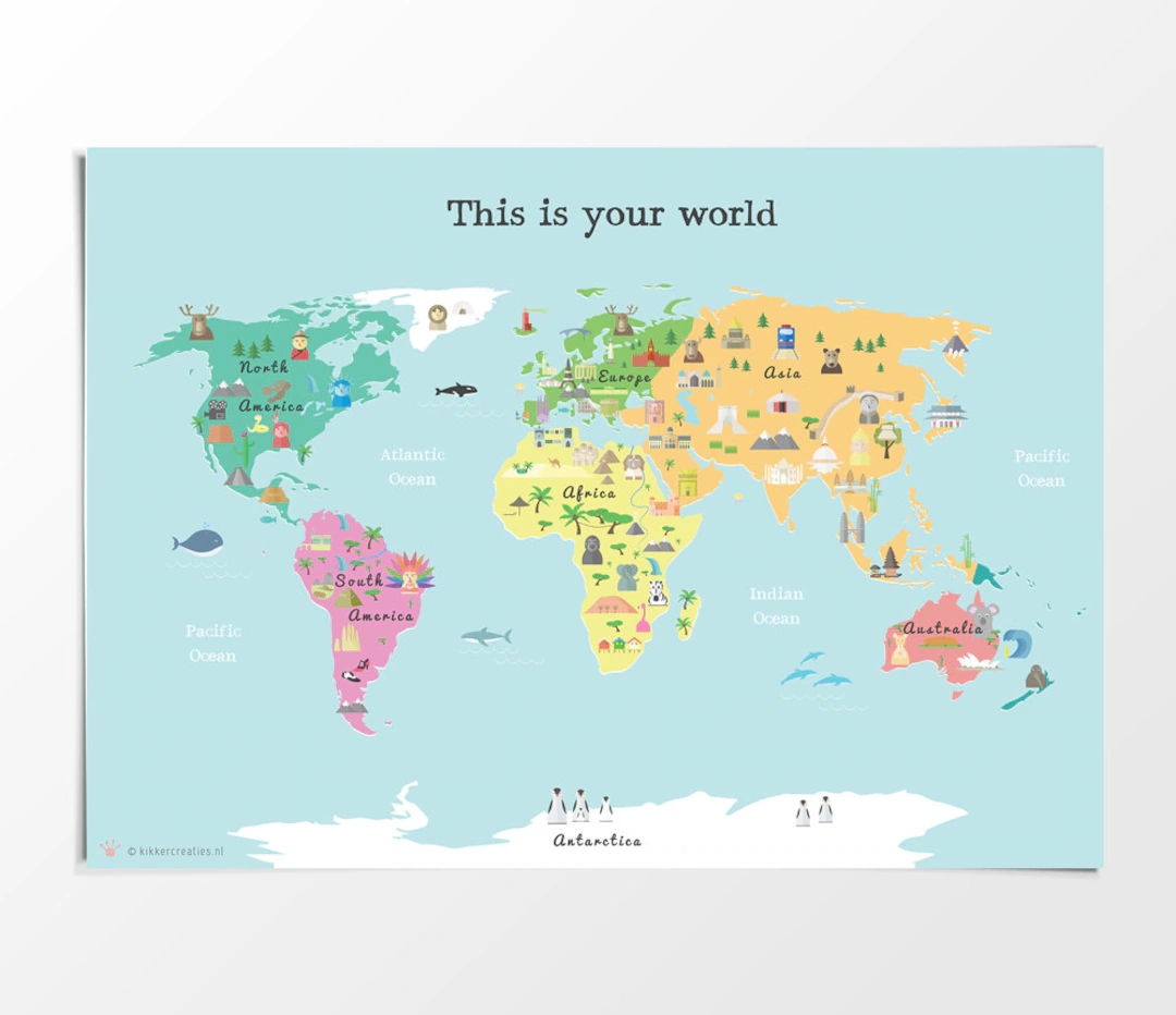 Printable Kids World Map Poster A3 11x14 In 24x36 In Nursery Poster Educational Print Etsy