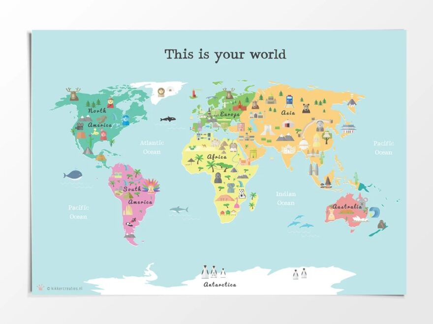 Printable Kids World Map Poster A3 11x14 In 24x36 In Nursery Poster Educational Print Etsy