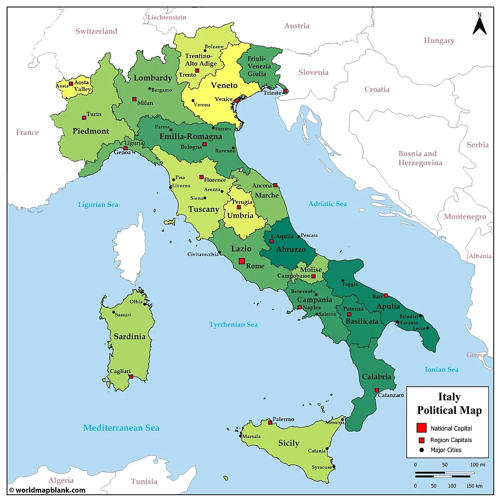 Detailed Printable Map Of Italy