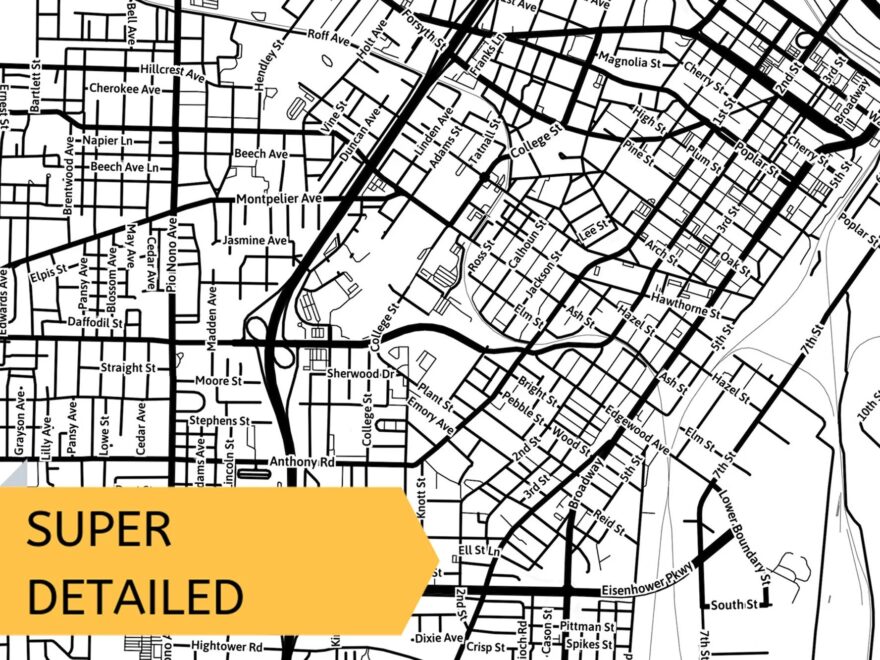 Printable Map Of Macon Georgia USA With Street Names Instant Download City Map Travel Gift City Poster Road Map Print Wall Art Etsy