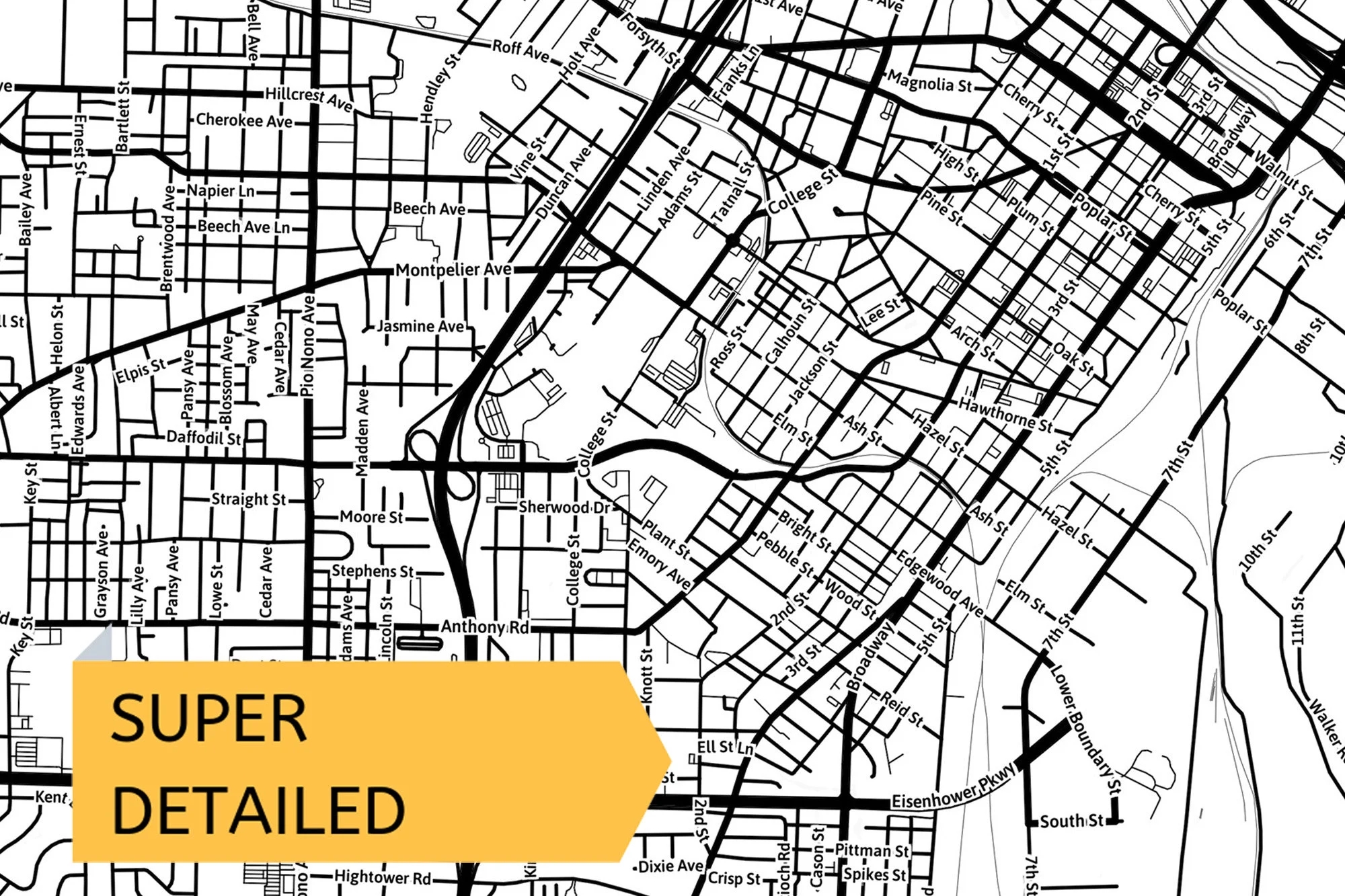 Printable Map Of Macon Georgia USA With Street Names Instant Download City Map Travel Gift City Poster Road Map Print Wall Art Etsy