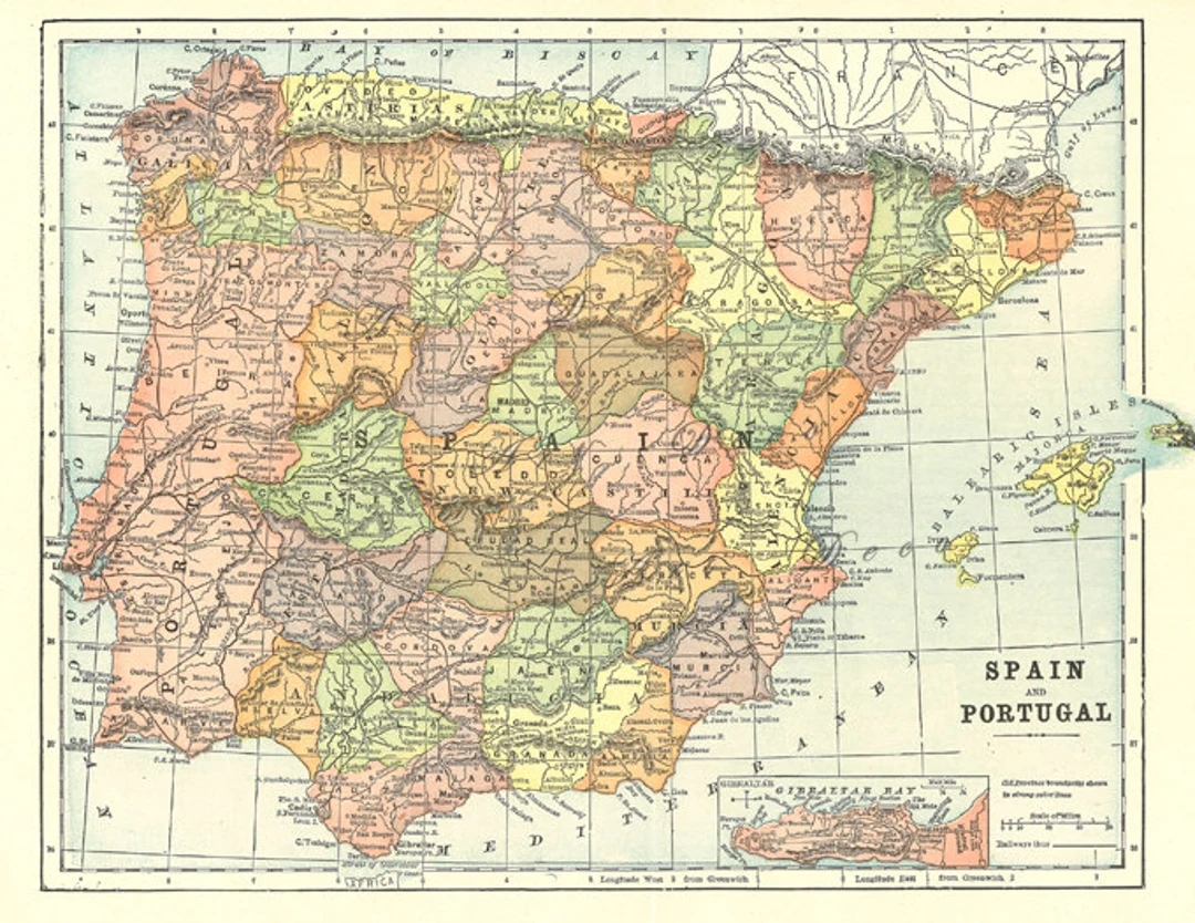Printable Map Of Spain And Portugal Digital Download Unique Gift Home Decor Printable Collage Sheet No 161 Etsy