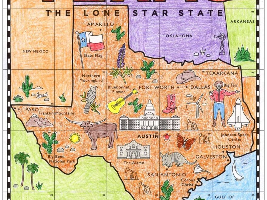 Printable Map Of Texas For Kids With Cities To Color