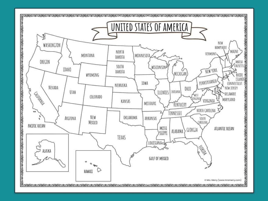 Printable Map Of The United States Mrs Merry Worksheets Library