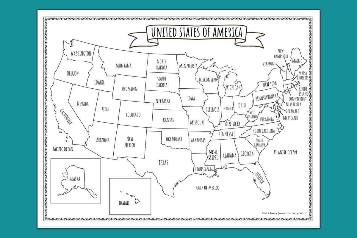 50 States Map Printable Worksheet