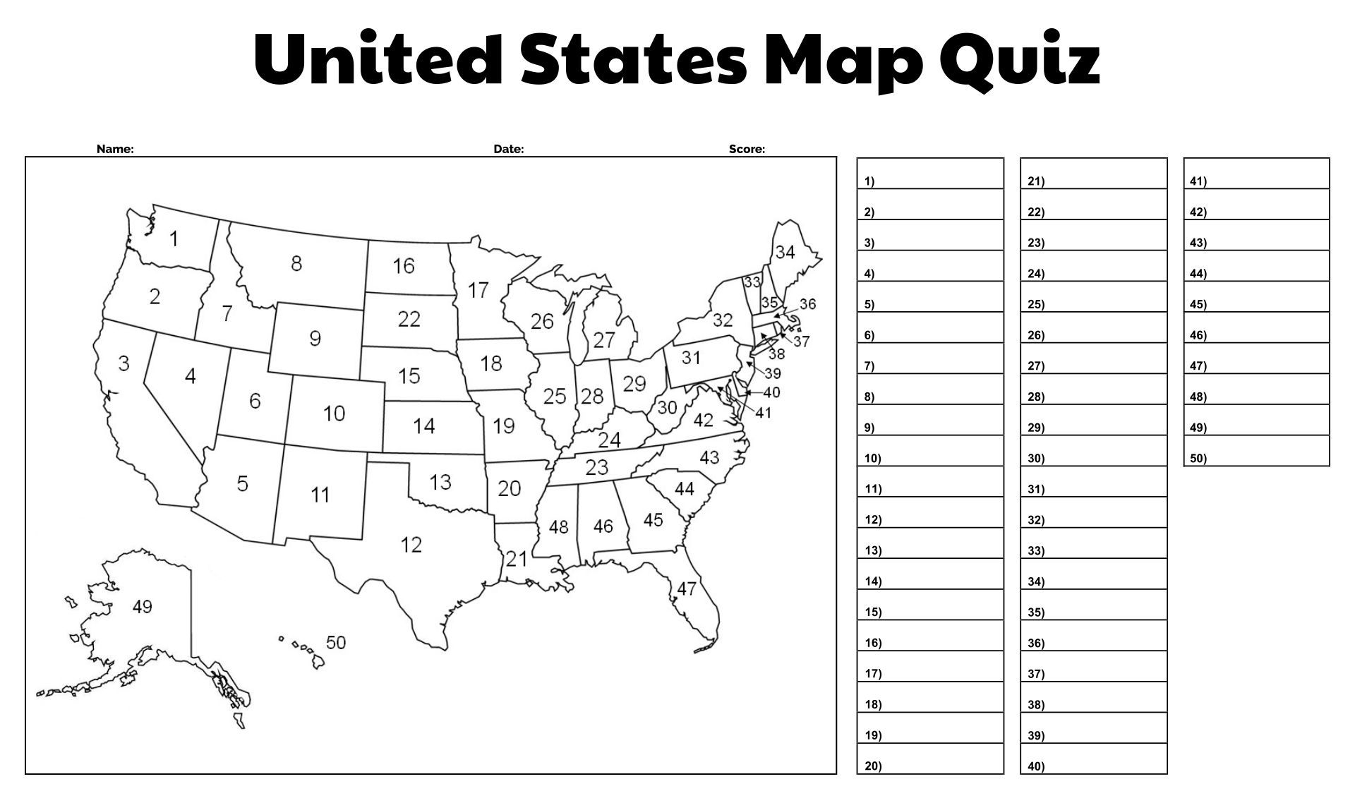 Printable Map Of The USA Worksheets Library