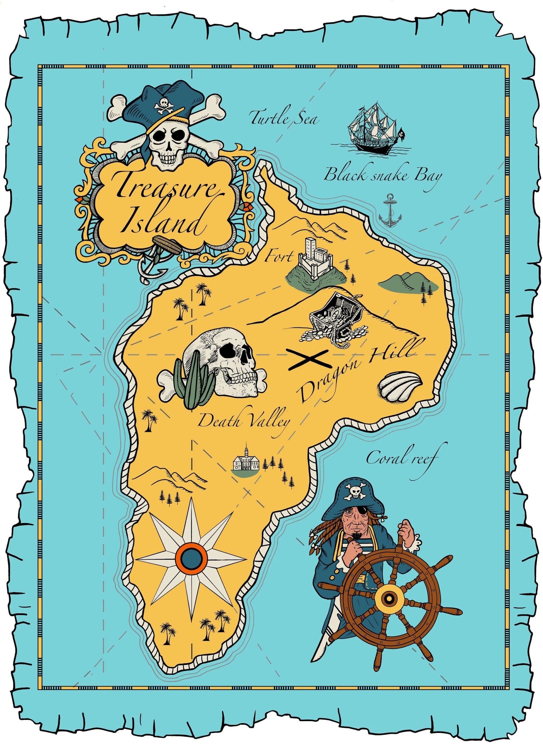 Printable Pirate Treasure Map Colouring Sheet Instant Digital Download Customisable Party Invitation Best Selling B W Colored Version Etsy