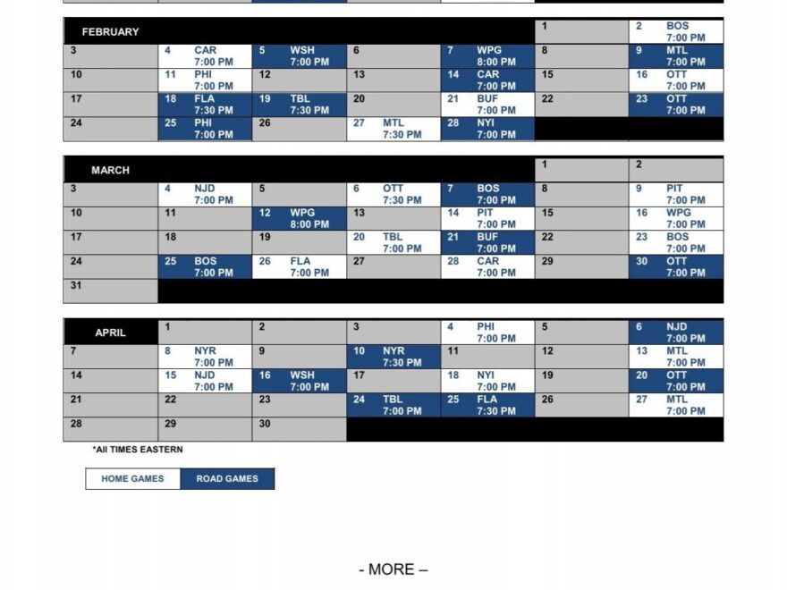Printable Regular Schedule Toronto Maple Leafs