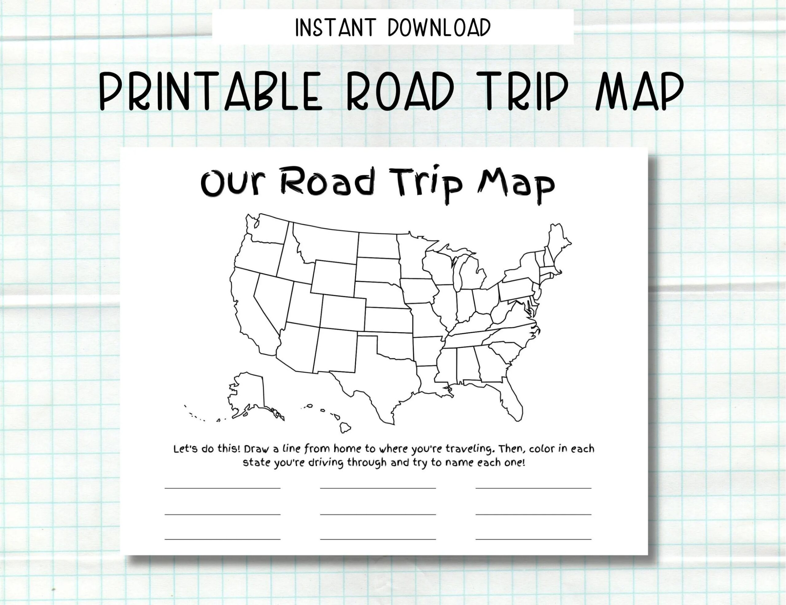 Printable Road Trip Map Kid s Road Trip Activity Instant Download Road Trip Worksheet Etsy