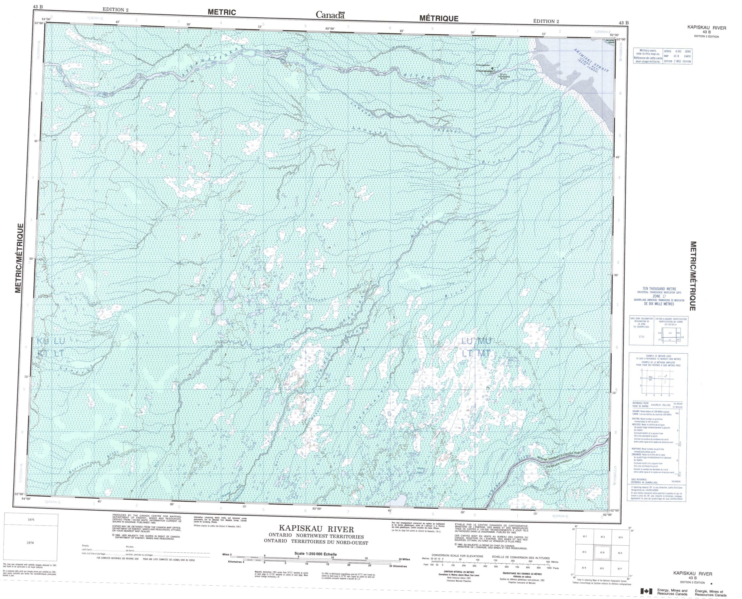 Printable Topographic Map Of Kapiskau River 043B NU