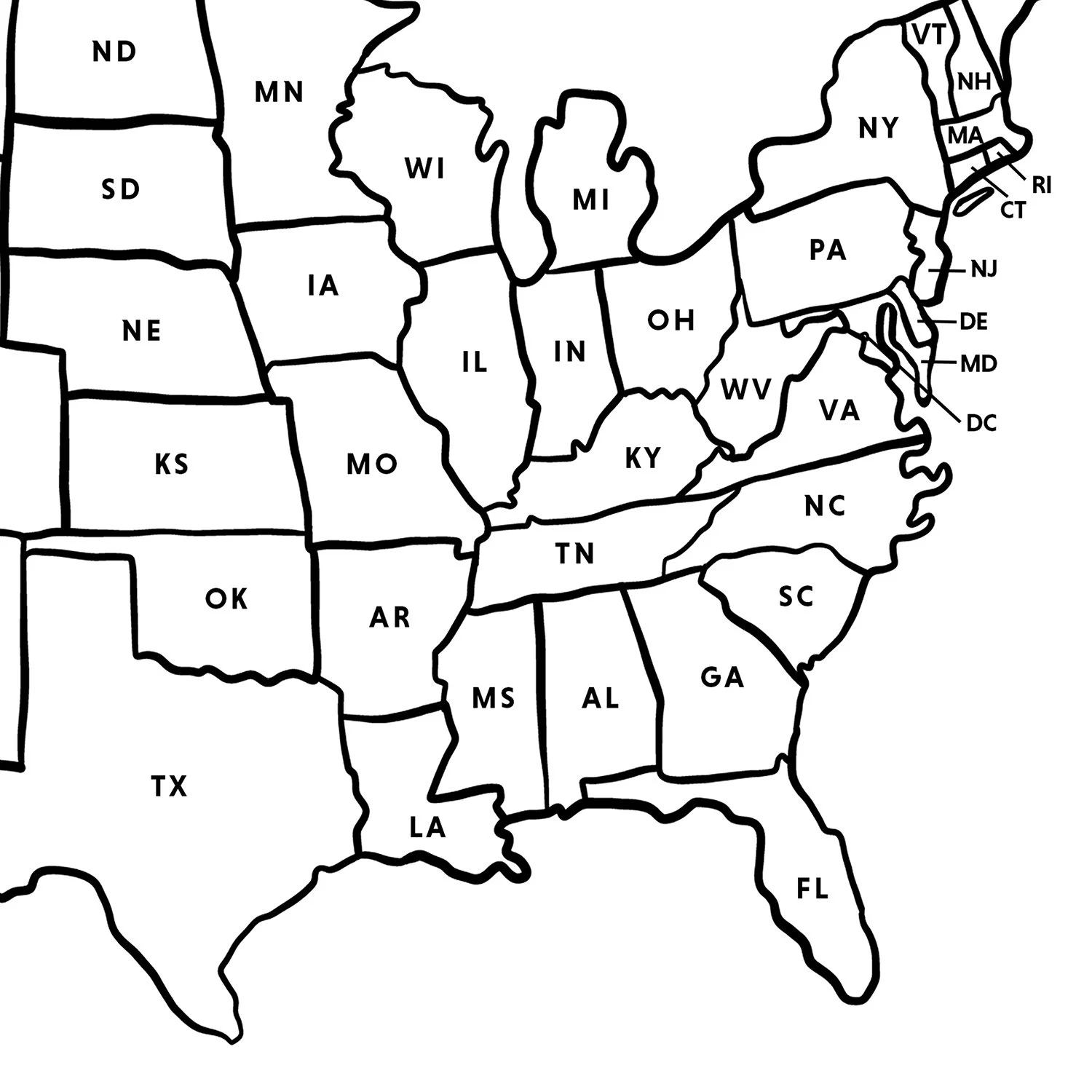 Printable USA Map US States With Abbreviations United States Map Coloring Page Places I ve Been Sales Map Tracker US Letter A4 Sizes Etsy