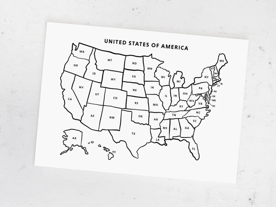 Printable USA Map US States With Abbreviations United States Map Coloring Page Places I ve Been Sales Map Tracker US Letter A4 Sizes Etsy