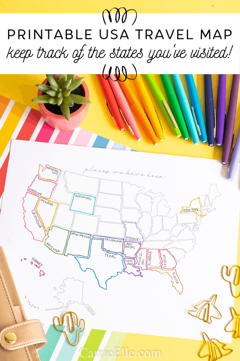 Printable USA Travel Map Carrie Elle