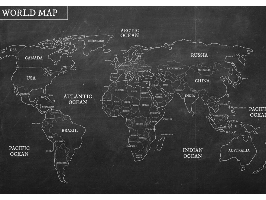 Printable Vector Map Of The World With Countries Single Color Worksheets Library