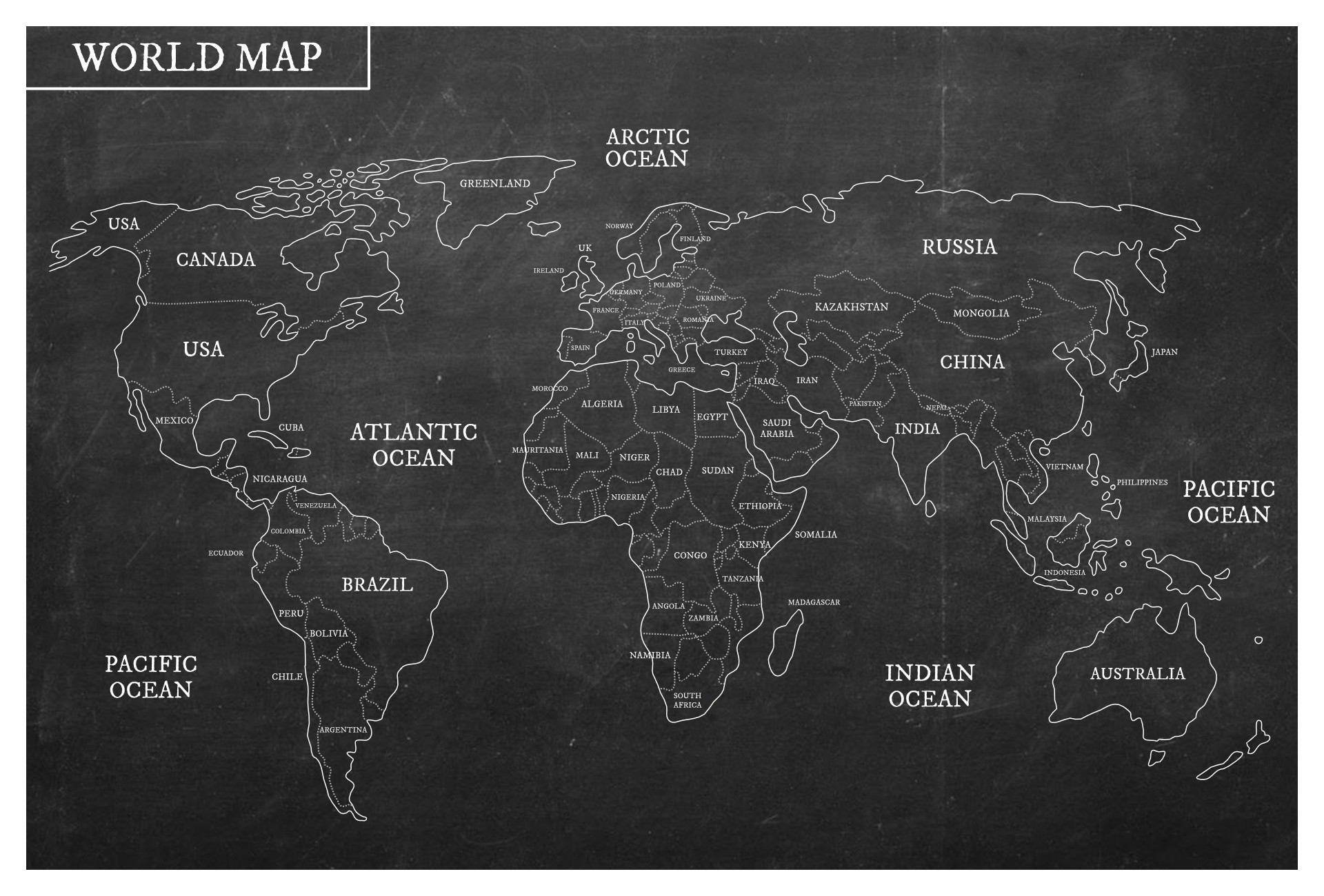 Printable Vector Map Of The World With Countries Single Color Worksheets Library