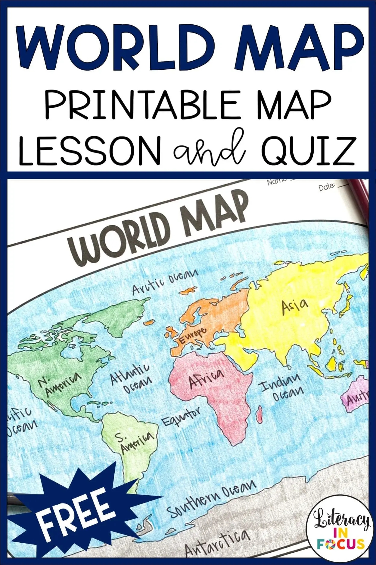 Printable World Map Worksheet And Quiz Literacy In Focus Printable World Map Worksheet And Quiz Literacy In Focus