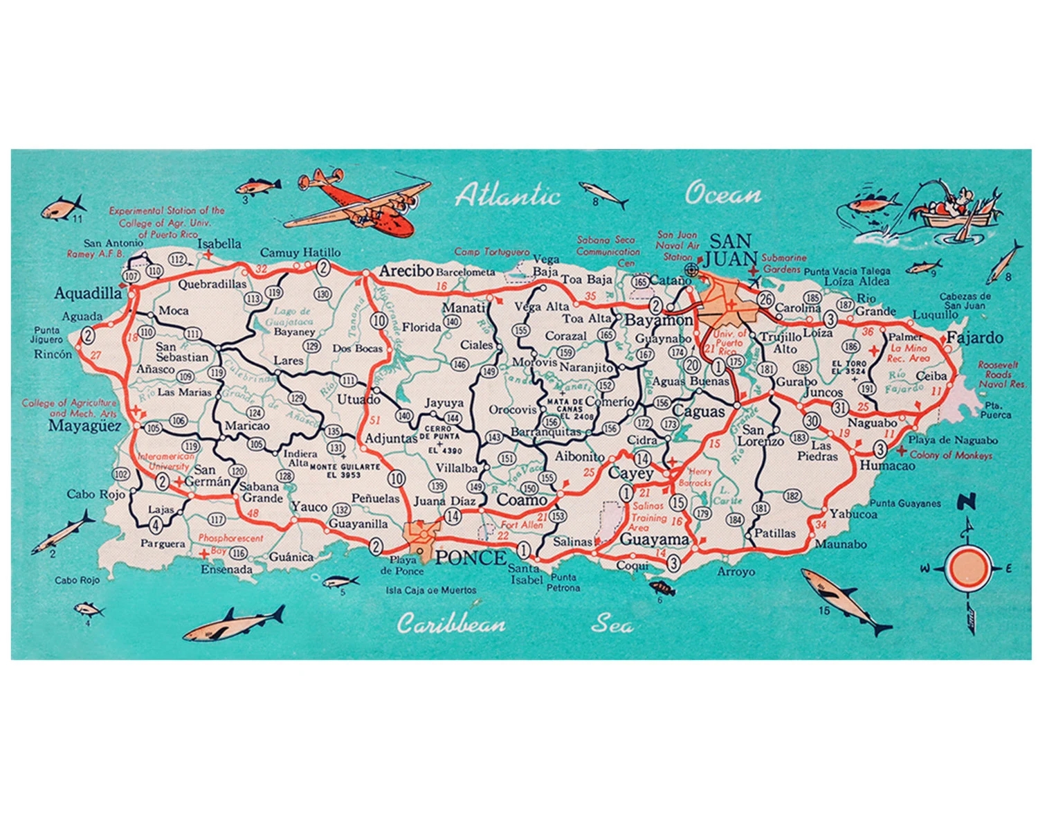 Puerto Rico Retro Beach Map Panoramic Print Funky Vintage Turquoise Photo Moving Housewarming Gift San Juan Etsy