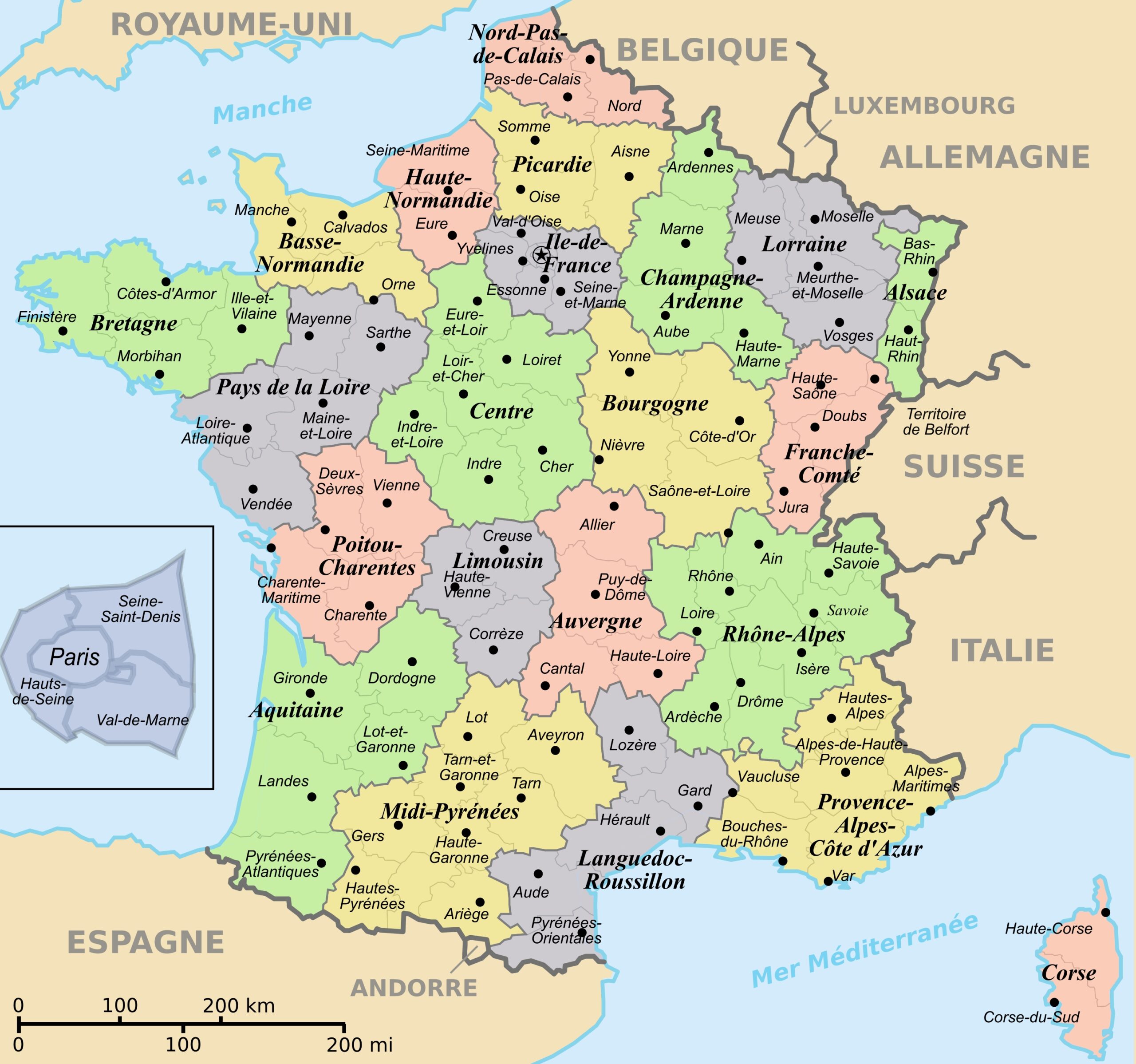Regions And Departements Map Of France Ontheworldmap