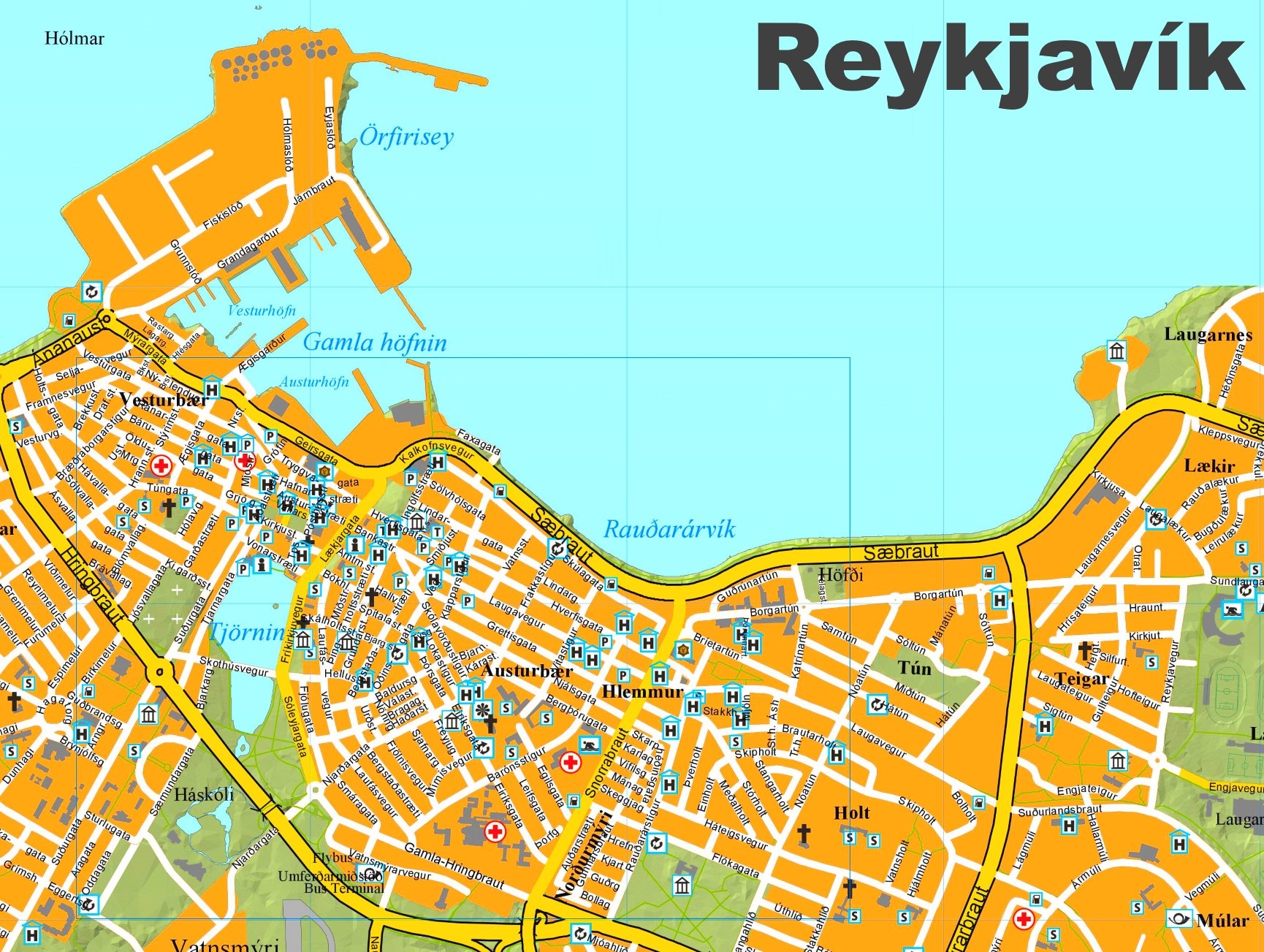 Reykjav k City Center Map Ontheworldmap