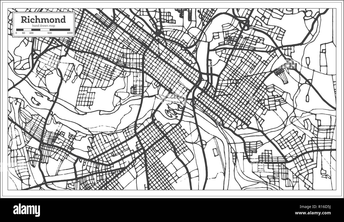Richmond Virginia USA City Map In Retro Style Outline Map Vector Illustration Stock Vector Image Art Alamy