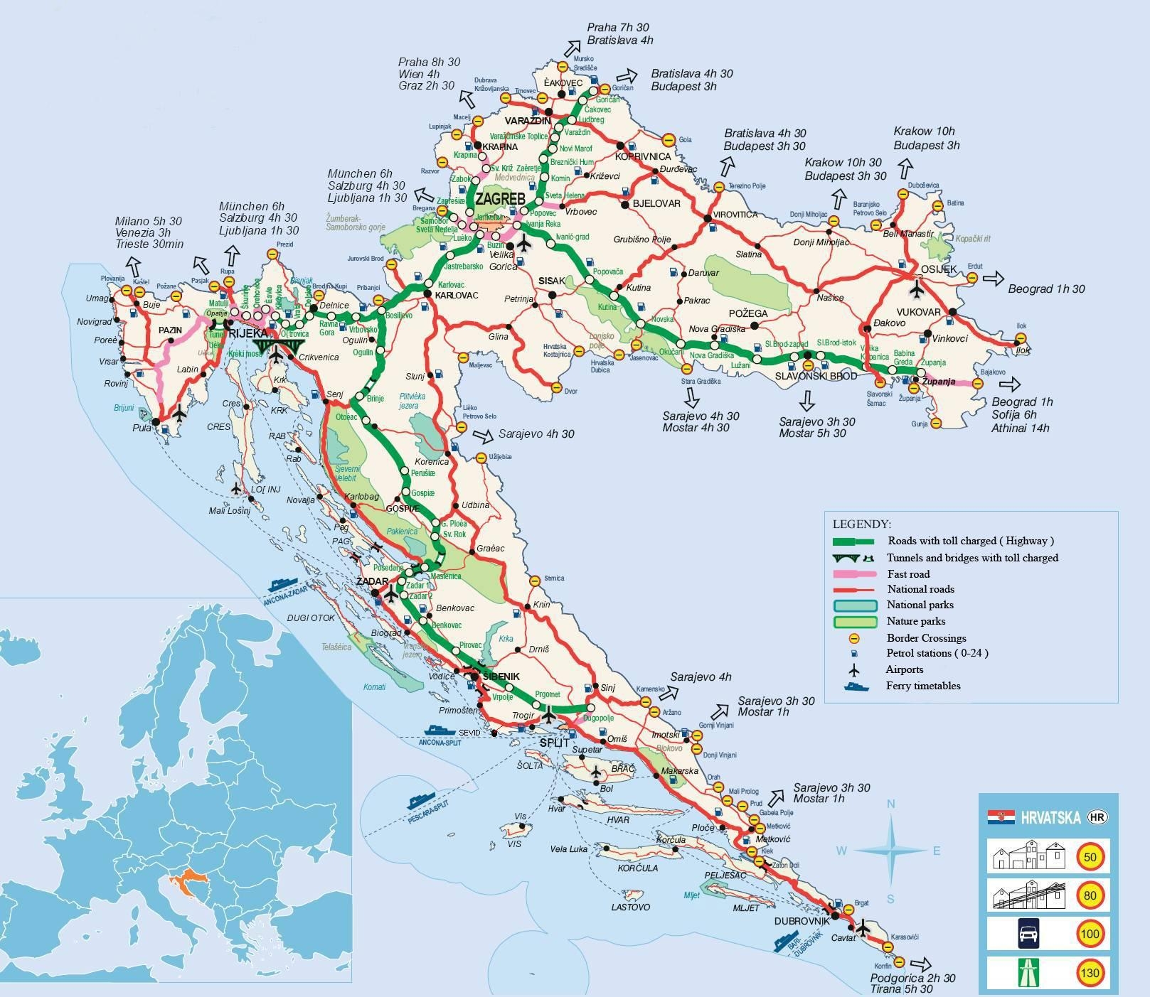 Road Map Of Croatia Roads Tolls And Highways Of Croatia