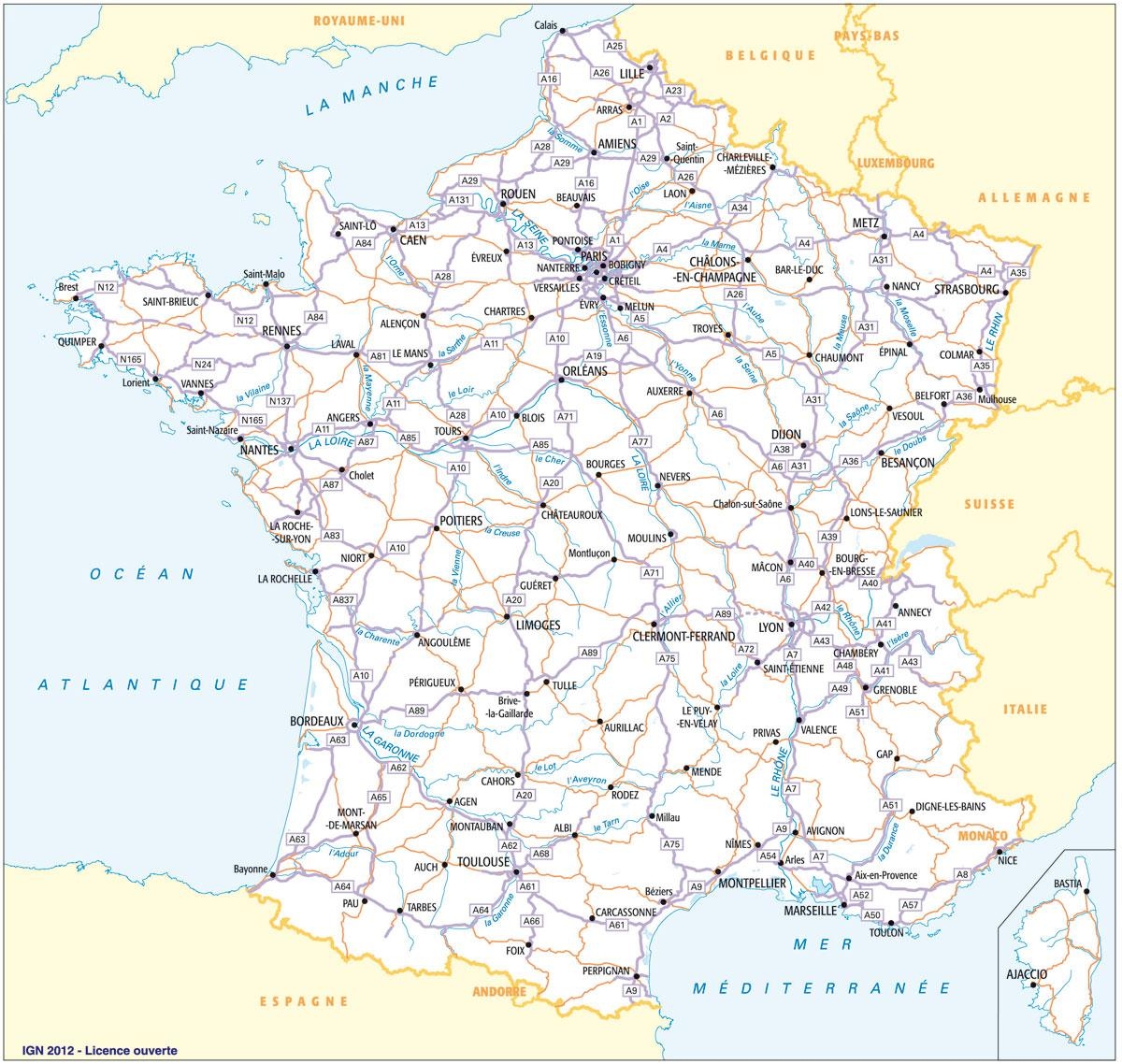 Free Printable A1 Size Map Of France