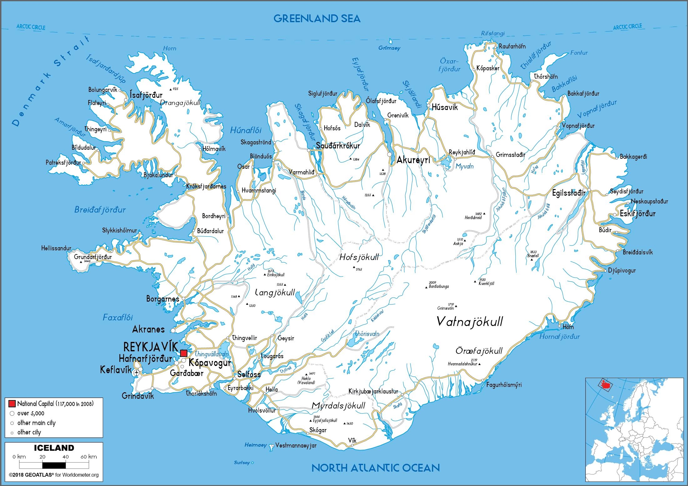 Free Printable Iceland Map