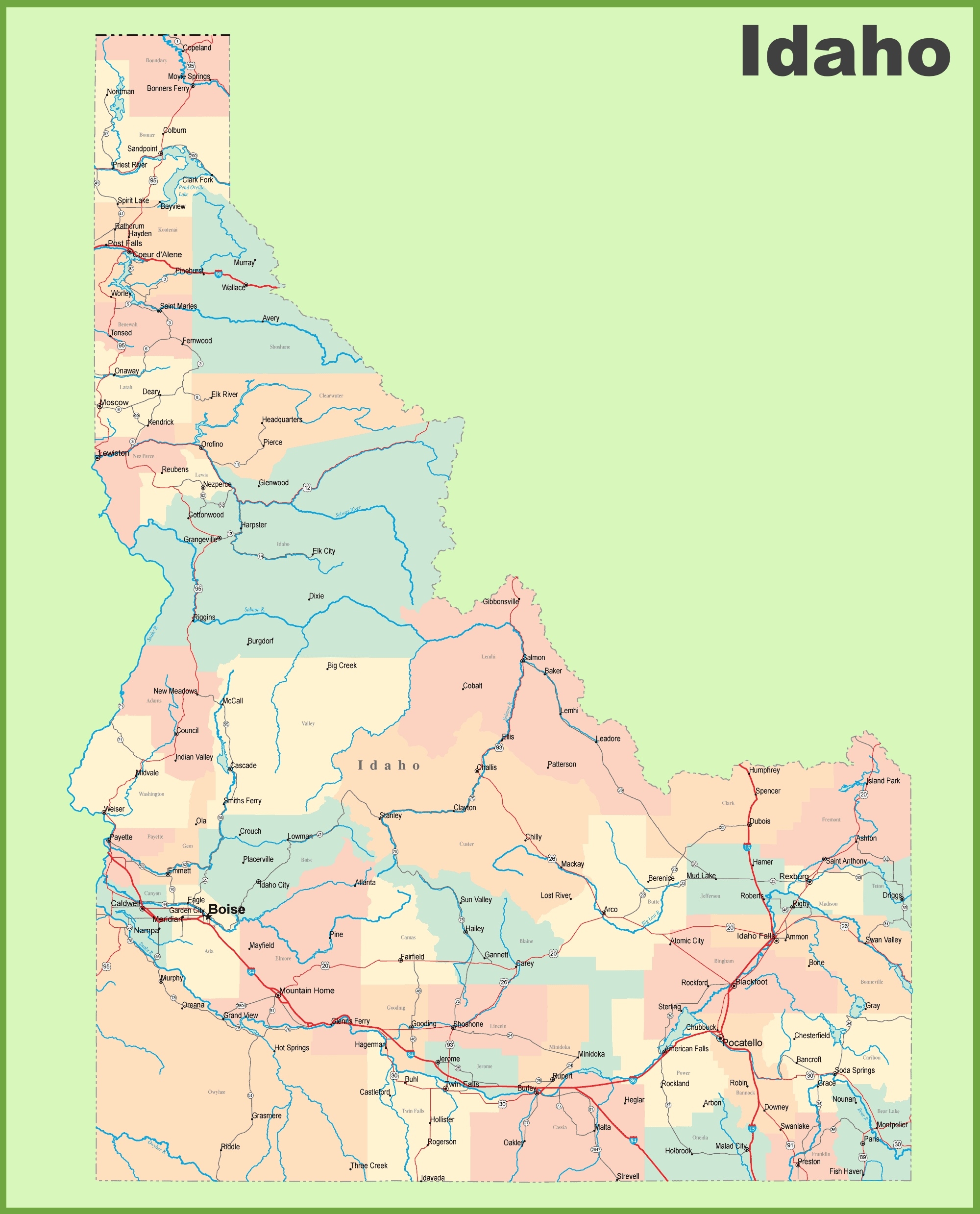 Free Printable Idaho Road Map