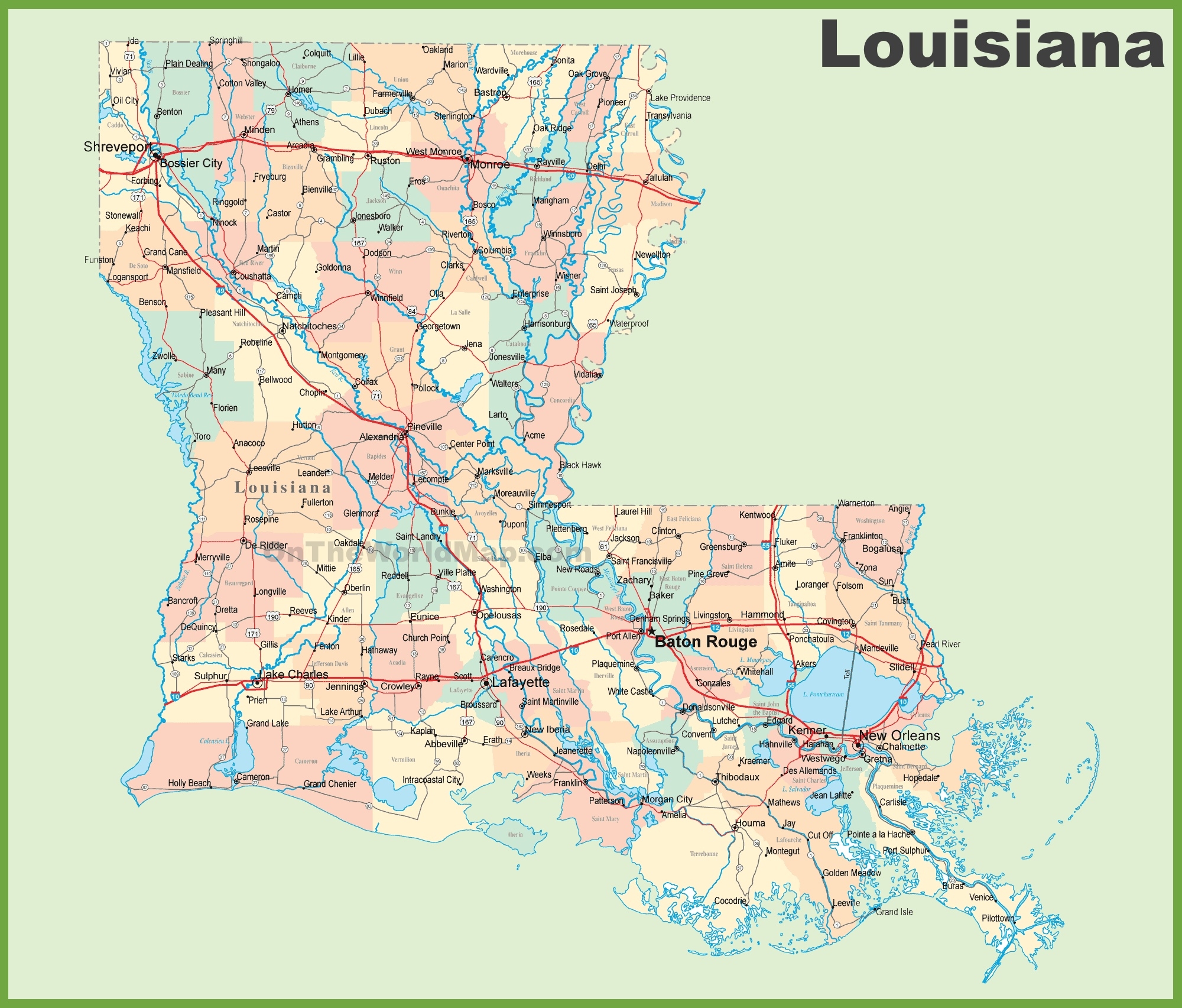 Printable Map Of Louisiana Cities