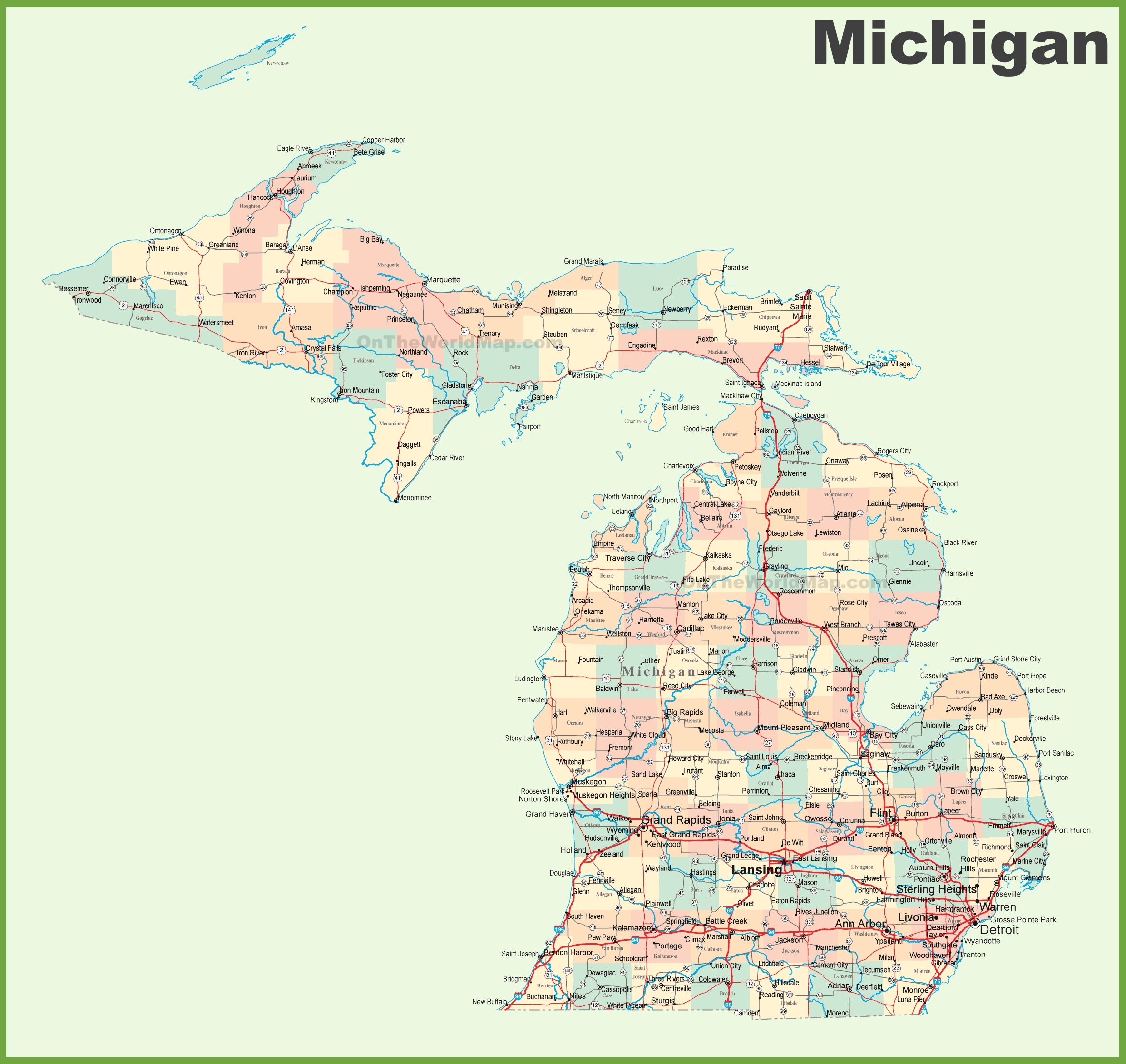 Road Map Of Michigan With Cities Ontheworldmap