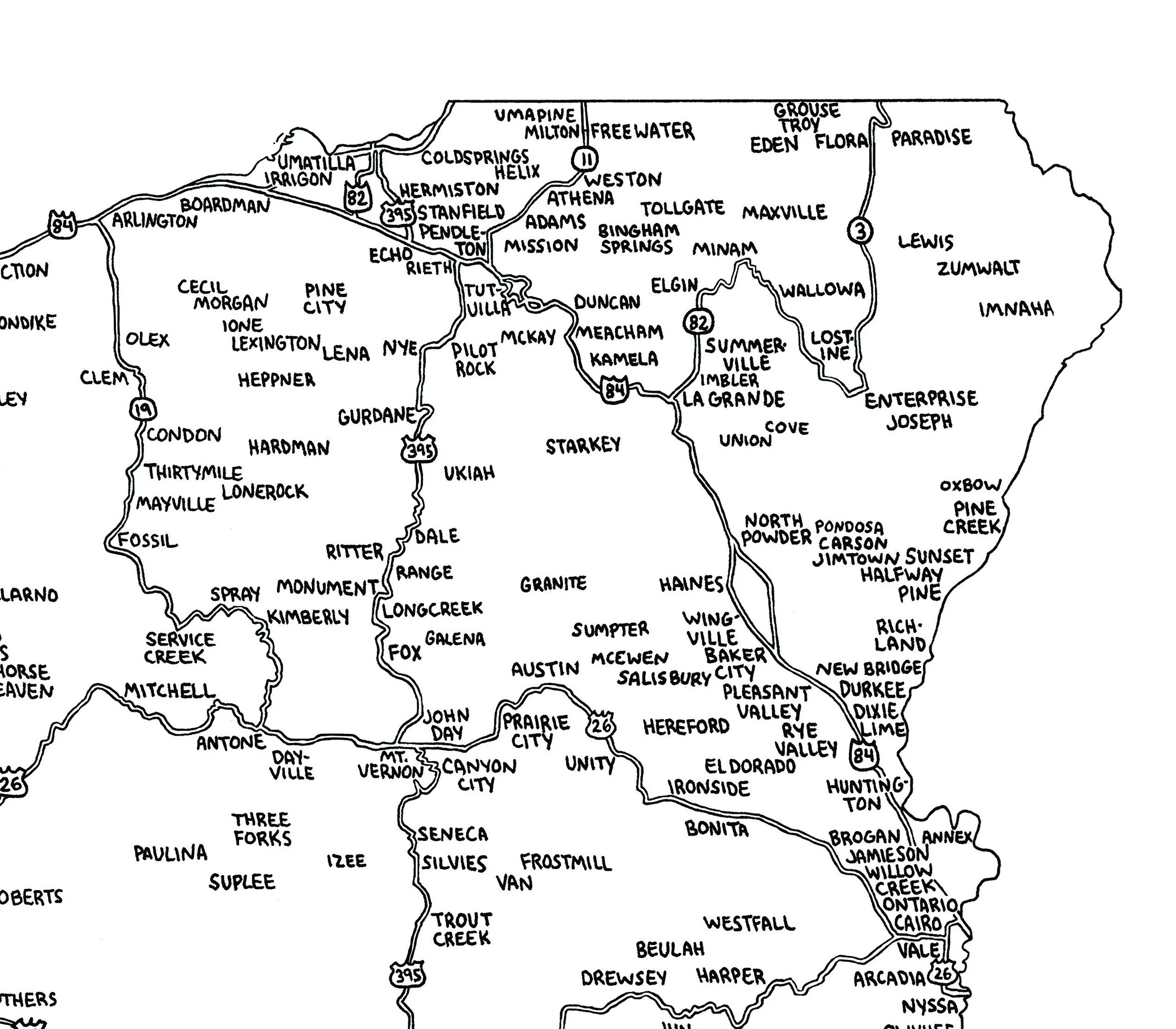 Road Map Of Oregon Hand drawn Black White Digital Printable Download Etsy Road Map Of Oregon Hand drawn Black White Digital Printable Download Etsy