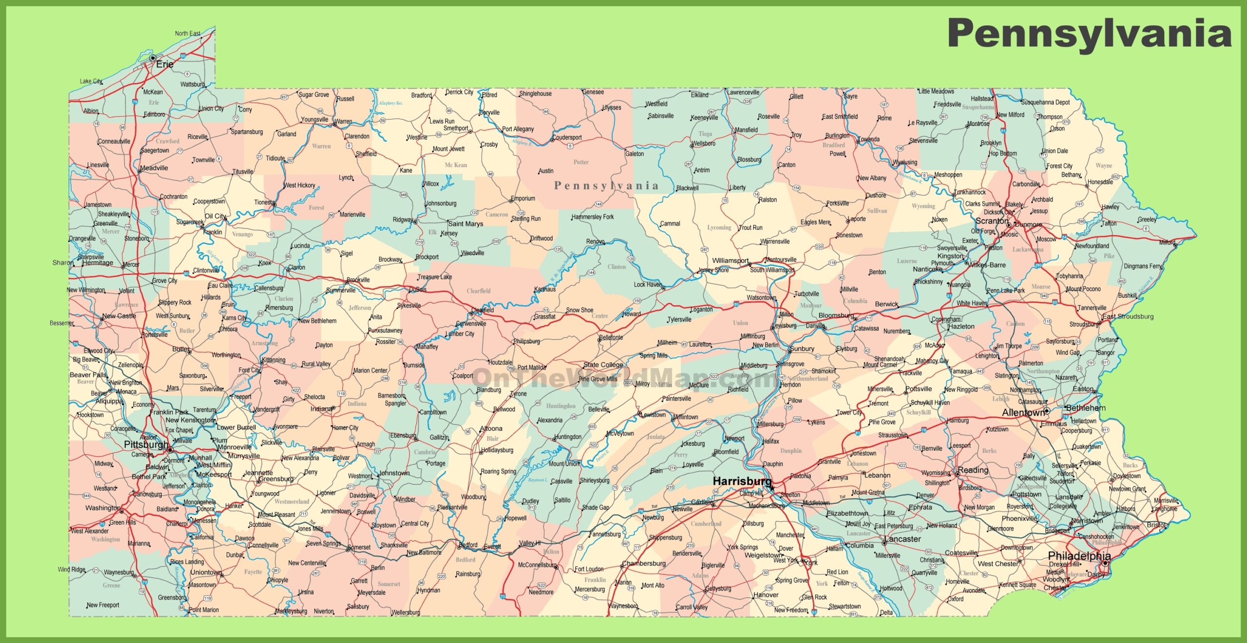 Central Pennsylvania Printable Map