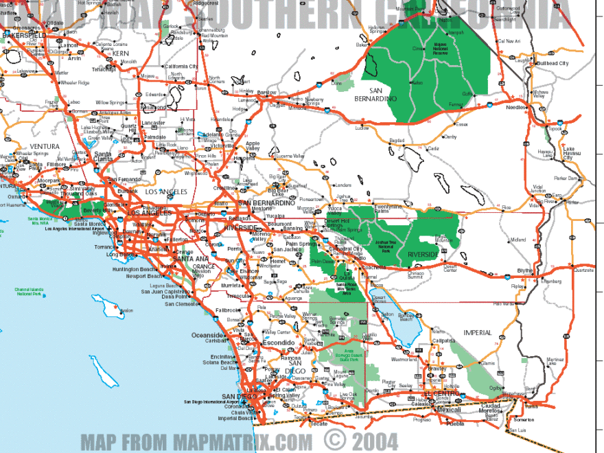Road Map Of Southern California Including Santa Barbara Los Angeles San Diego To Border Of Mexico by Weller Cartographic Services Sponsored By LA California Lawyers