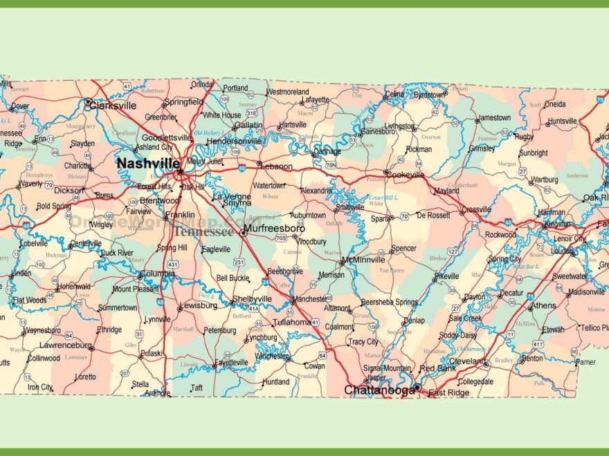 Road Map Of Tennessee With Cities Ontheworldmap