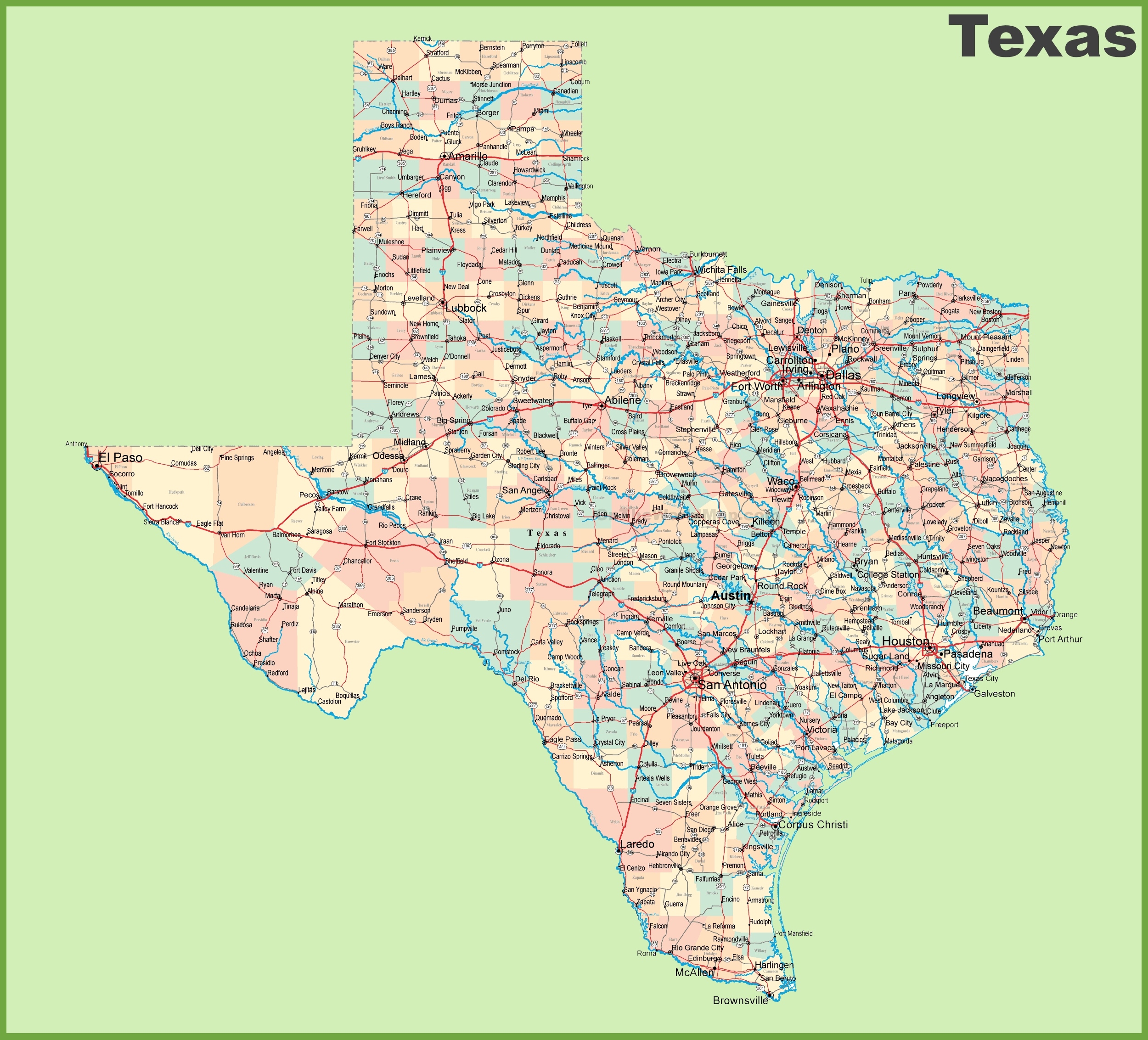 Printable Map Of Texas Cities
