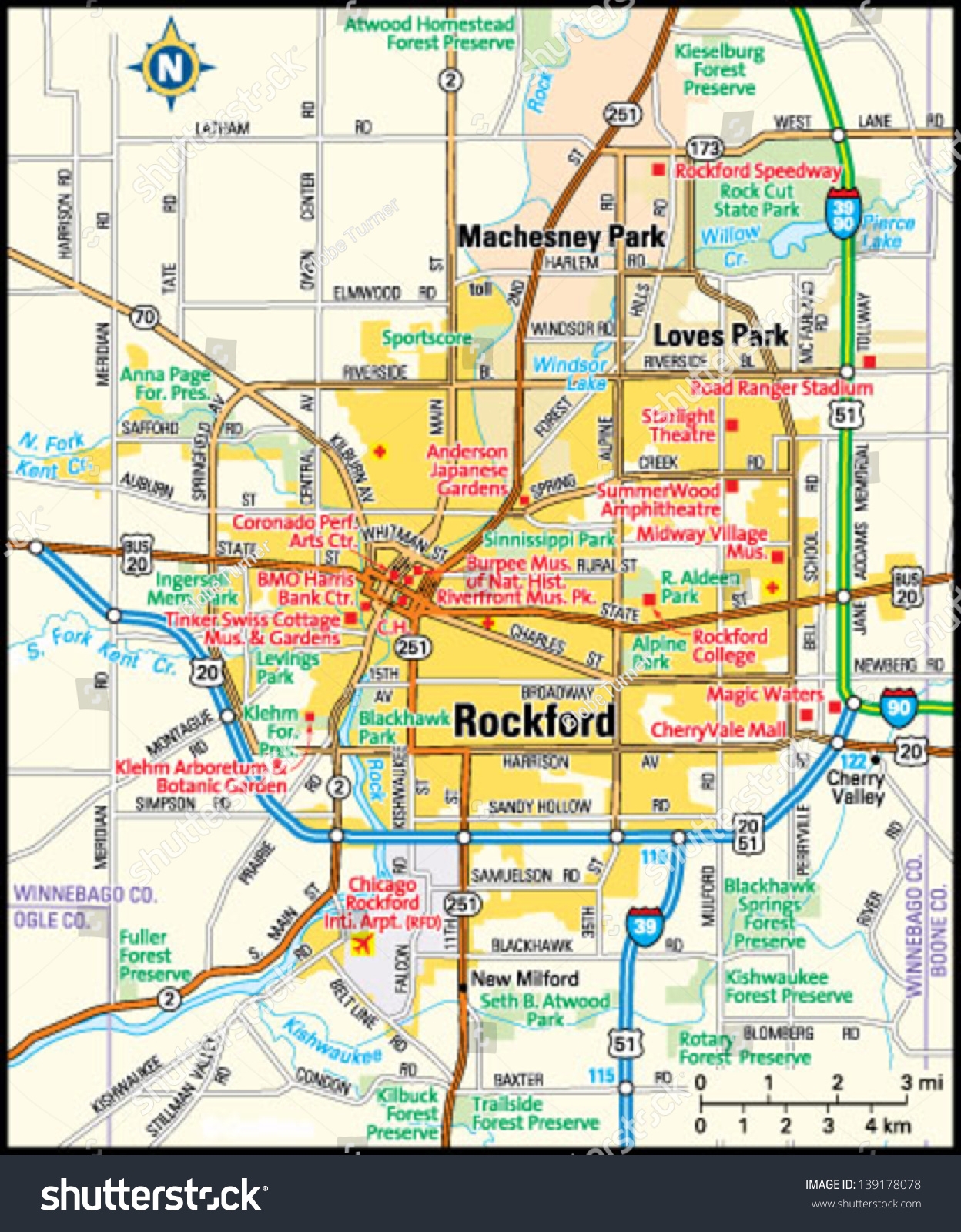 Rockford Illinois Area Map Stock Vector Royalty Free 139178078 Shutterstock