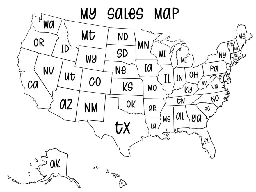 Sales Map Of United States With Abbreviations Digital Download Etsy