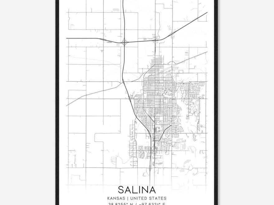 Salina Kansas Map Poster Modern Home Decor Wall Art Print Custom Maps Posters